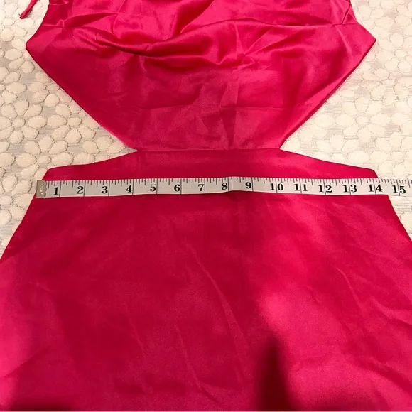 Verdusa Women's Pink Draped Cut Out Crisscross Tie Backless Satin Dress Size M - Picture 7 of 13